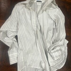 Z Zegna White and Gray Striped Button Down Shirt